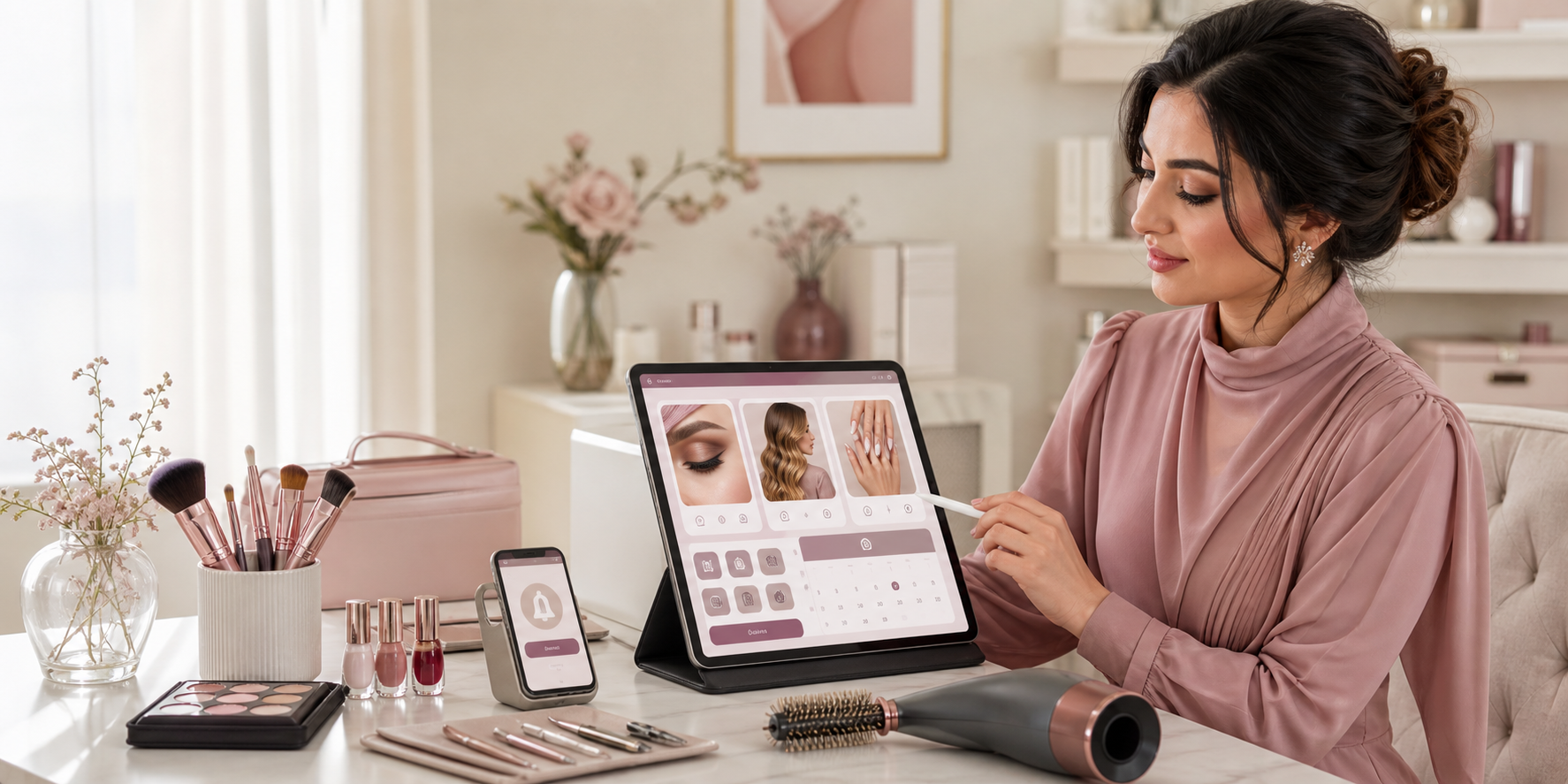 Professionnelle utilisant son salon digital GlamMe