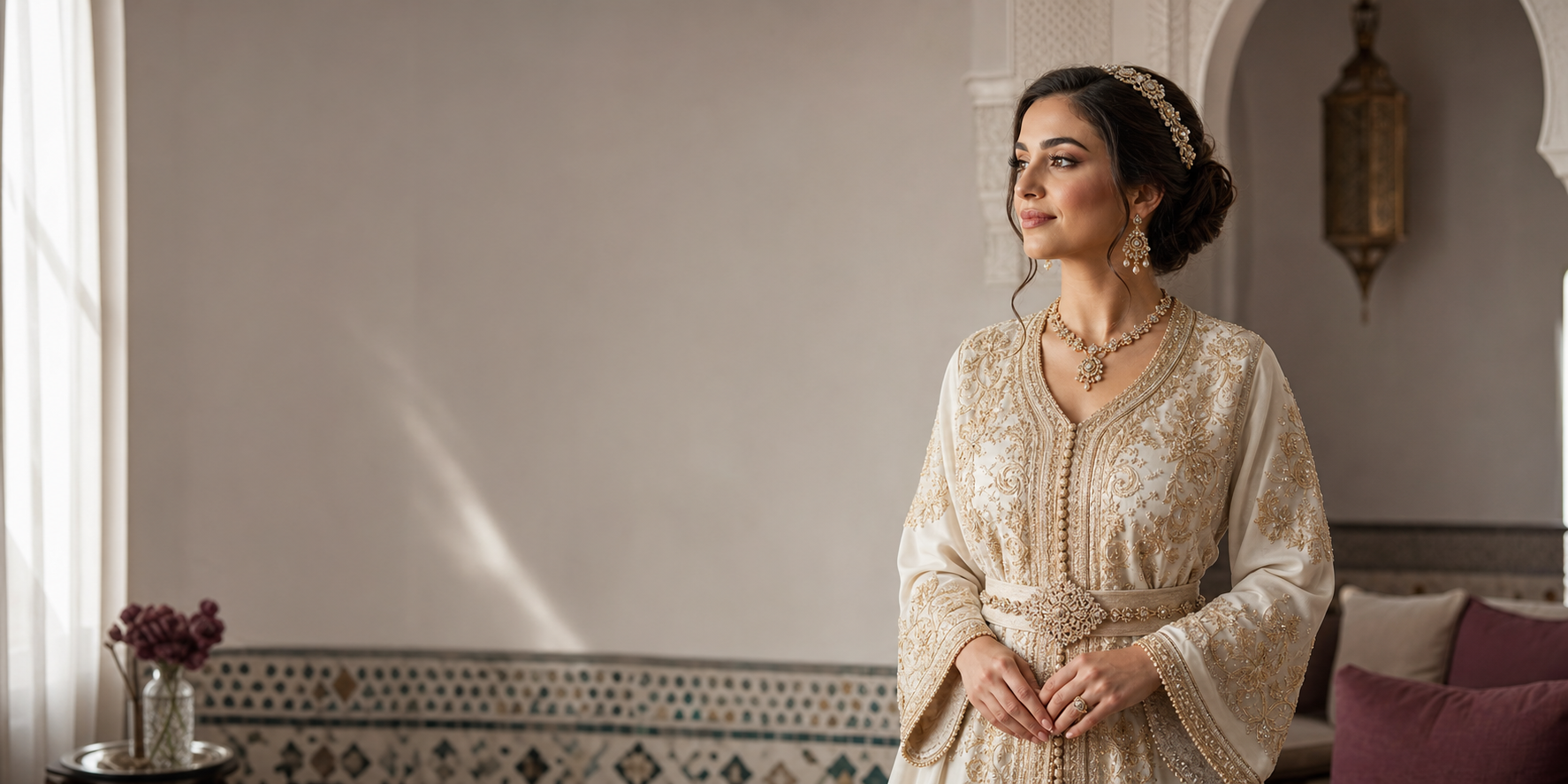Mariée marocaine en caftan ivoire préparée pour son événement GlamMe